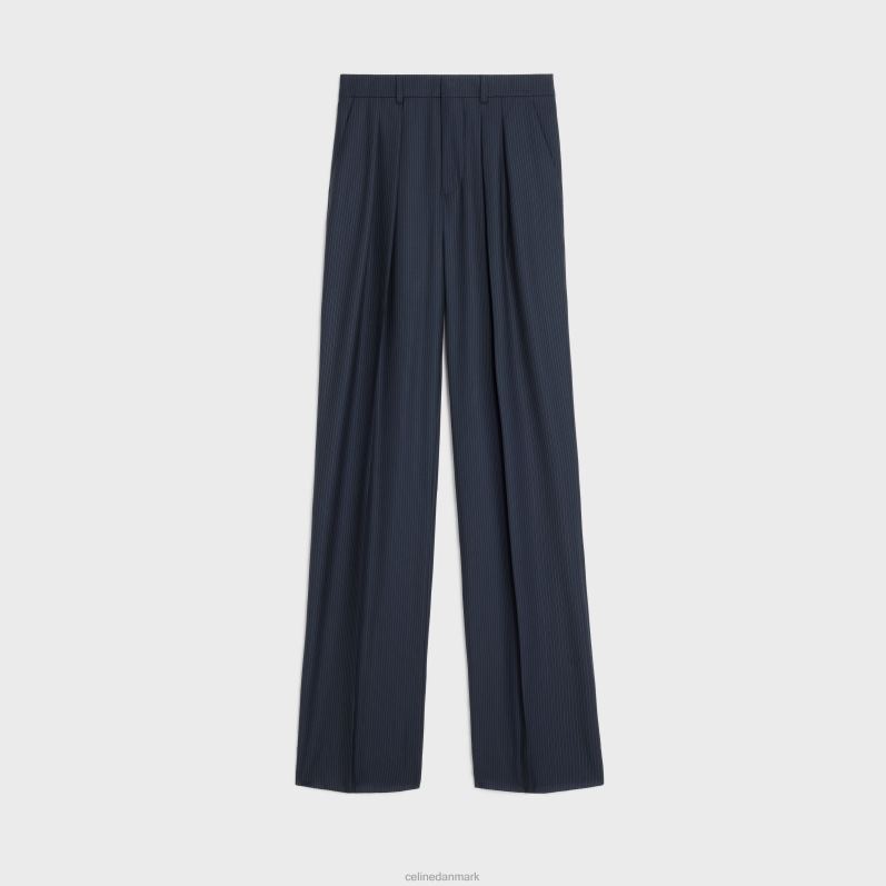 CELINE Kvinder dobbeltfoldede tixiebukser i stribet uld F44FV871 beklædning flåde/craie