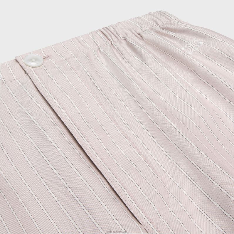 CELINE Kvinder pyjamasbukser i stribet silke F44FV682 beklædning rose clair/craie