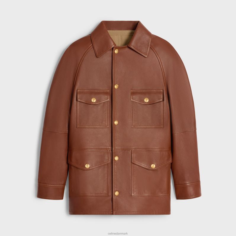 CELINE Kvinder oversized parka i blødt lammeskind F44FV622 beklædning cognac