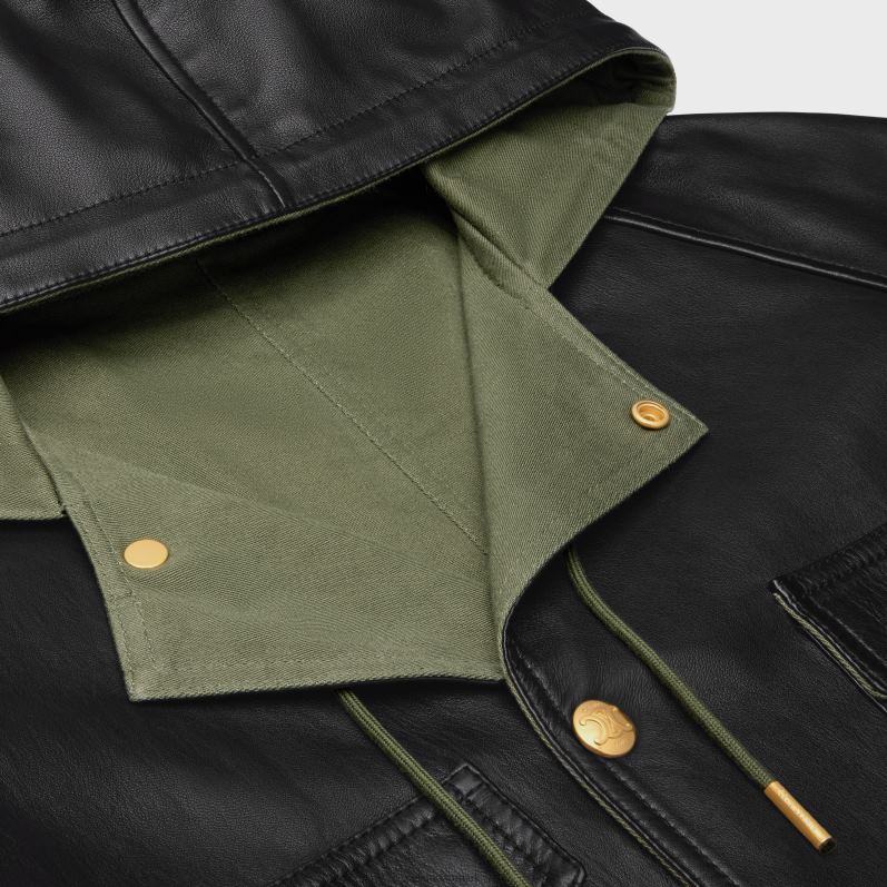 CELINE Kvinder oversized parka i plonge lammeskind F44FV623 beklædning sort/khaki