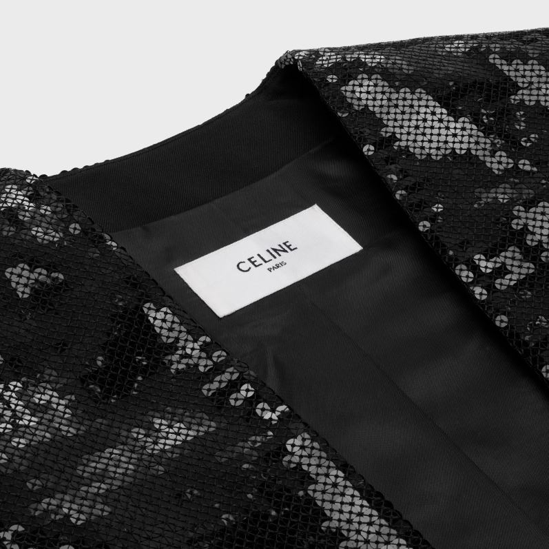 CELINE Kvinder broderet bolero i uldgabardin F44FV726 beklædning sort