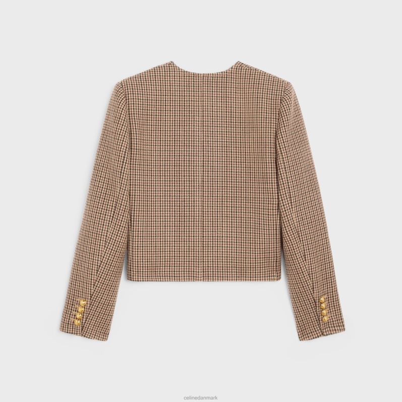 CELINE Kvinder chelsea jakke i dobbelt houndstooth uld F44FV692 beklædning bordeaux/beige/sort