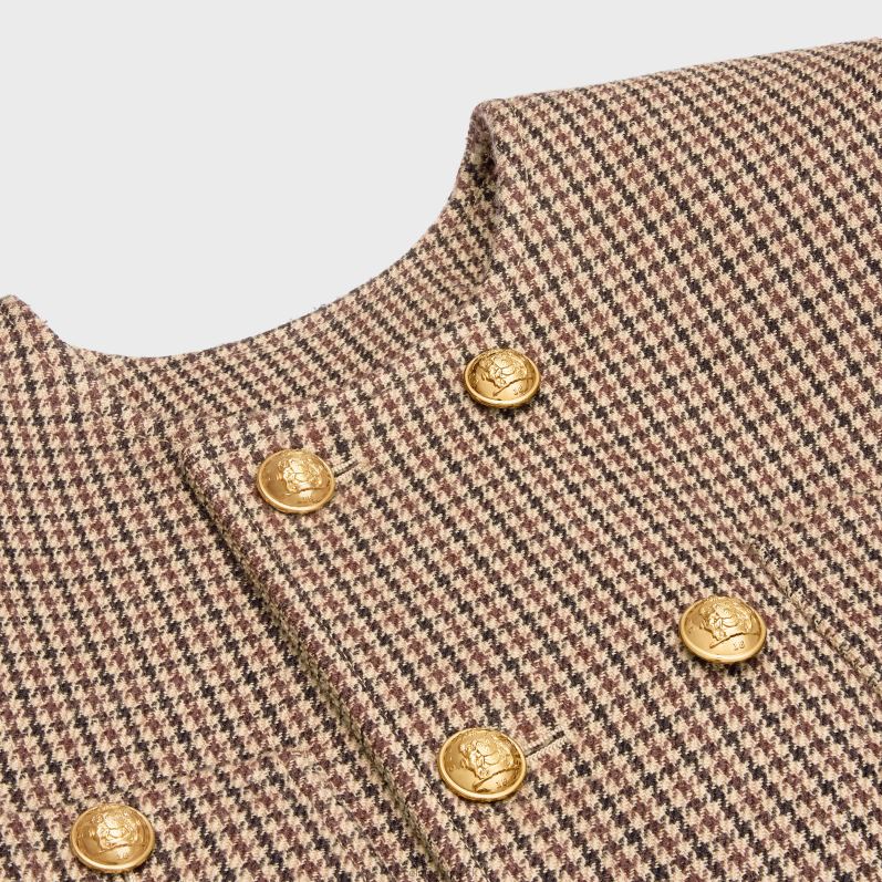 CELINE Kvinder chelsea jakke i dobbelt houndstooth uld F44FV692 beklædning bordeaux/beige/sort