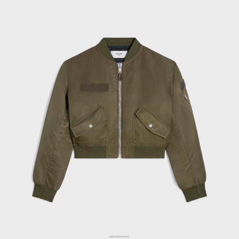 CELINE Kvinder cropped bomber jakke i nylon twill F44FV593 beklædning militærgrønt