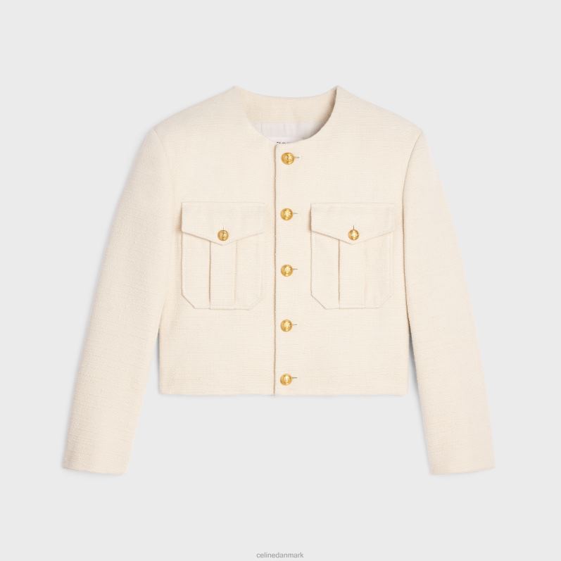 CELINE Kvinder cropped militærjakke i silke rush F44FV688 beklædning vanilje