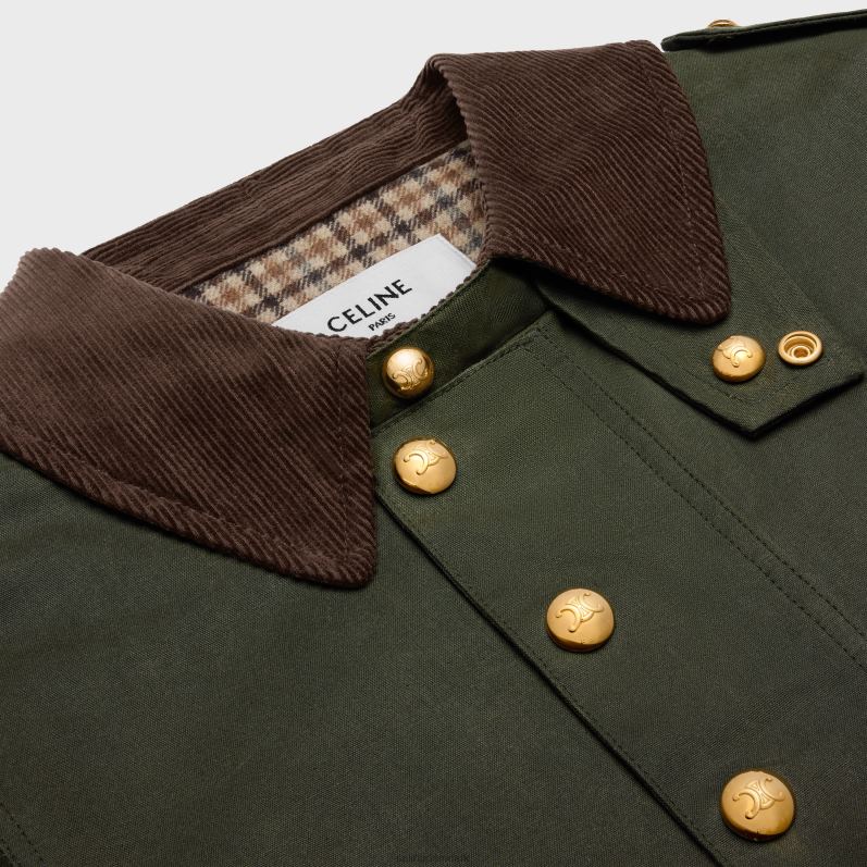 CELINE Kvinder jagtjakke i vokset stof F44FV702 beklædning mørk kaki