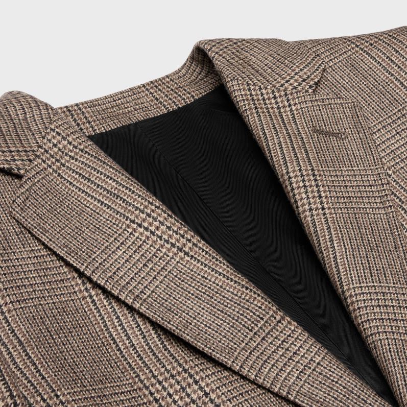 CELINE Kvinder kort jakke i prince of wales ternet uld F44FV709 beklædning beige/marron/noir