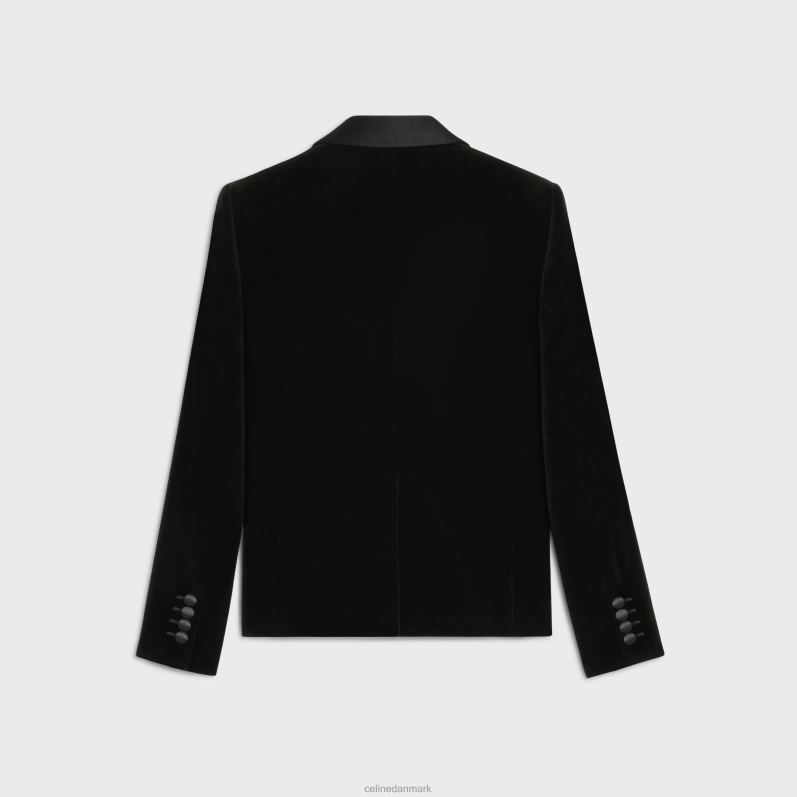 CELINE Kvinder kort smokingjakke i bomuldsfløjl F44FV723 beklædning sort