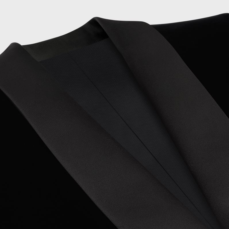 CELINE Kvinder kort smokingjakke i bomuldsfløjl F44FV723 beklædning sort