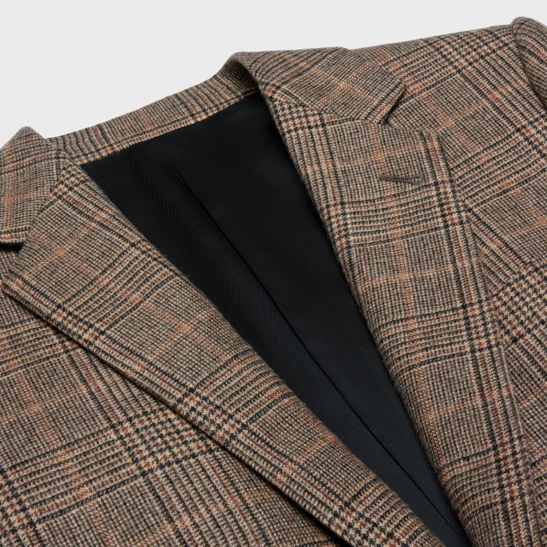 CELINE Kvinder lang jakke i Prince of Wales kashmir F44FV708 beklædning kamel/noisette/noir