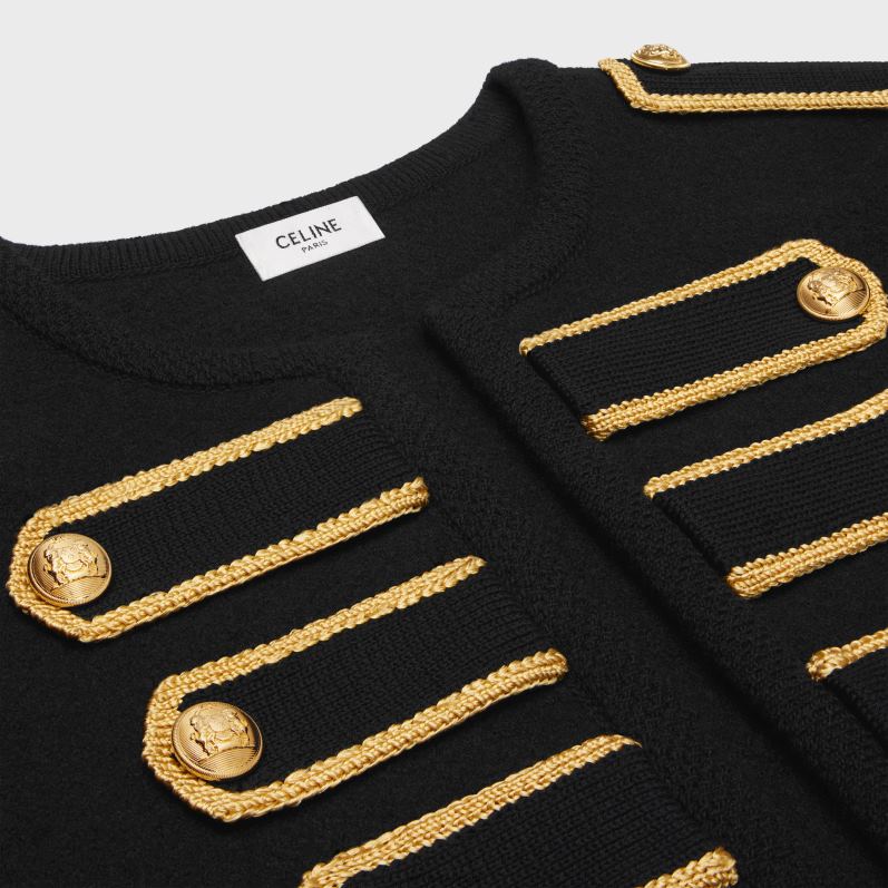 CELINE Kvinder militær cardiganjakke i uld F44FV618 beklædning sort