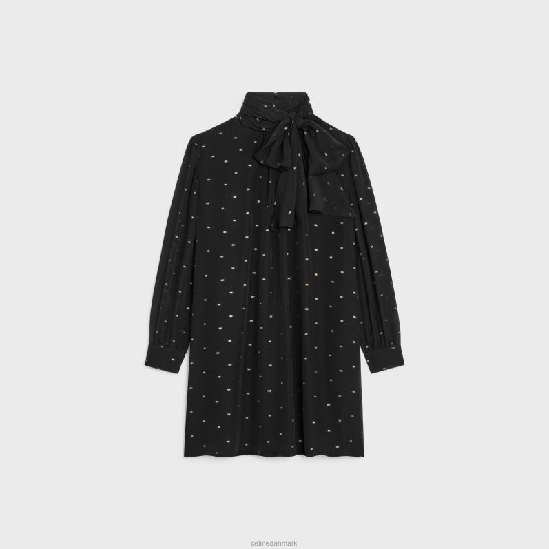 CELINE Kvinder babydoll kjole i silke georgette F44FV651 beklædning noir/eller
