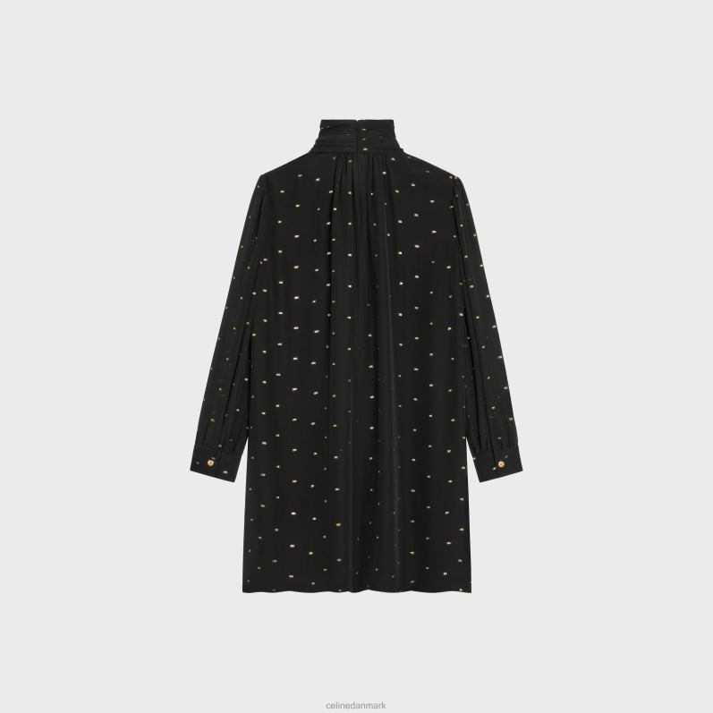 CELINE Kvinder babydoll kjole i silke georgette F44FV651 beklædning noir/eller