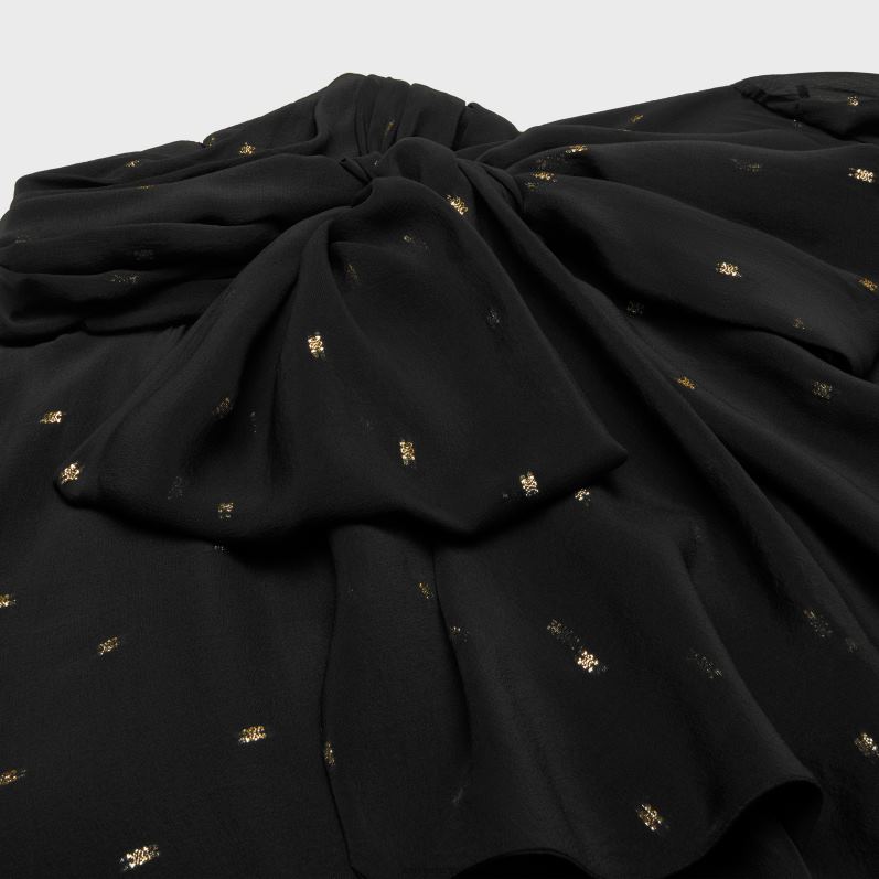 CELINE Kvinder babydoll kjole i silke georgette F44FV651 beklædning noir/eller