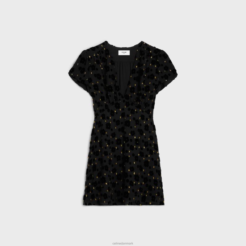 CELINE Kvinder babydoll minikjole i fil coupe fløjl F44FV654 beklædning sort