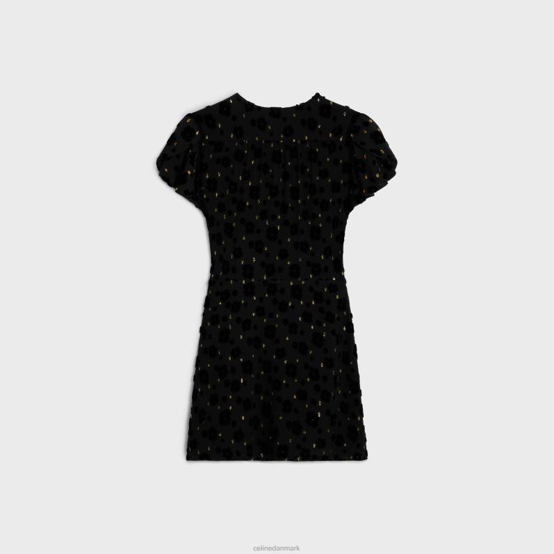 CELINE Kvinder babydoll minikjole i fil coupe fløjl F44FV654 beklædning sort