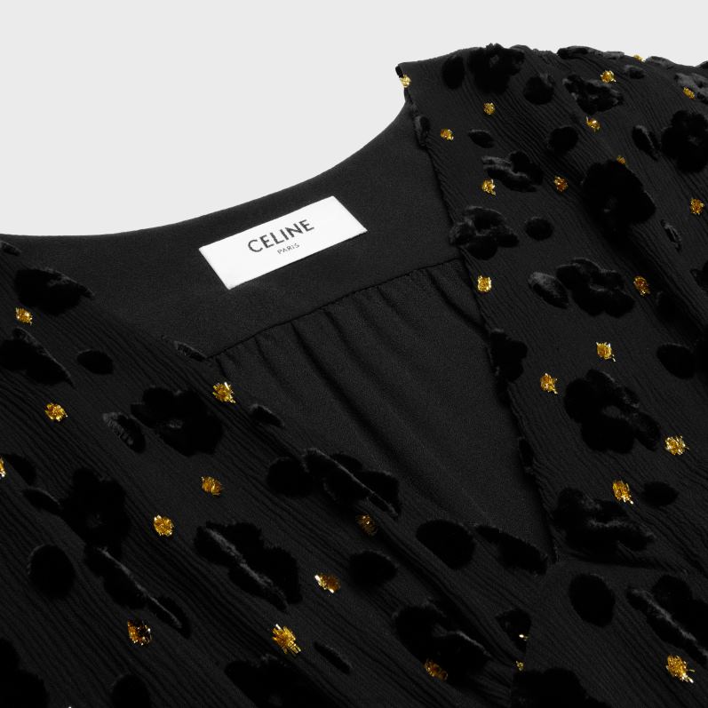 CELINE Kvinder babydoll minikjole i fil coupe fløjl F44FV654 beklædning sort