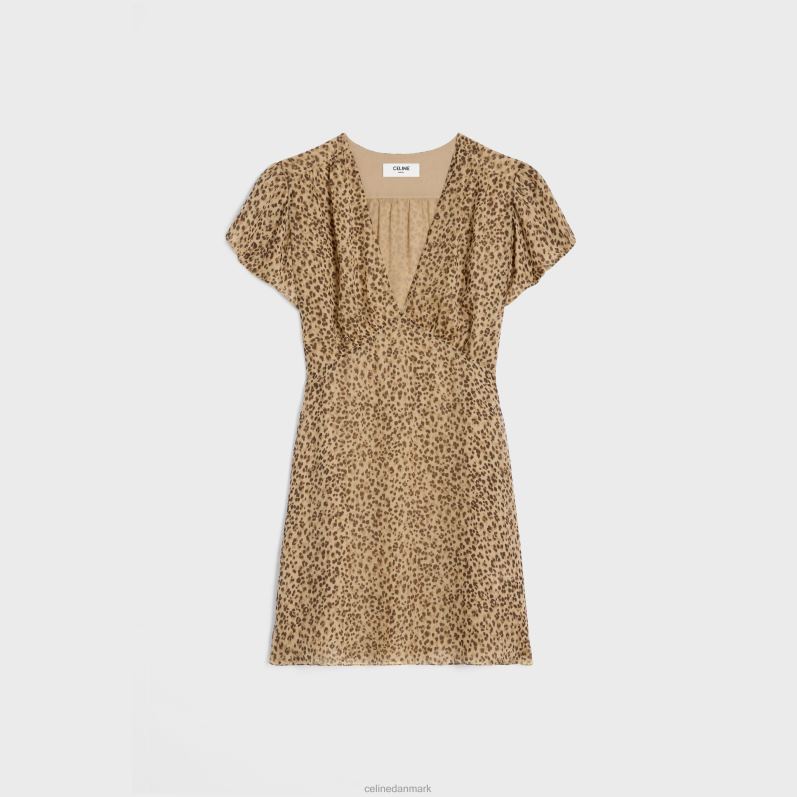 CELINE Kvinder babydoll minikjole i silkemuslin F44FV655 beklædning vanille/marron