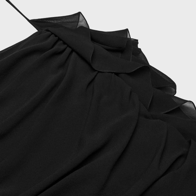 CELINE Kvinder draperet minikjole i silke georgette F44FV794 beklædning sort