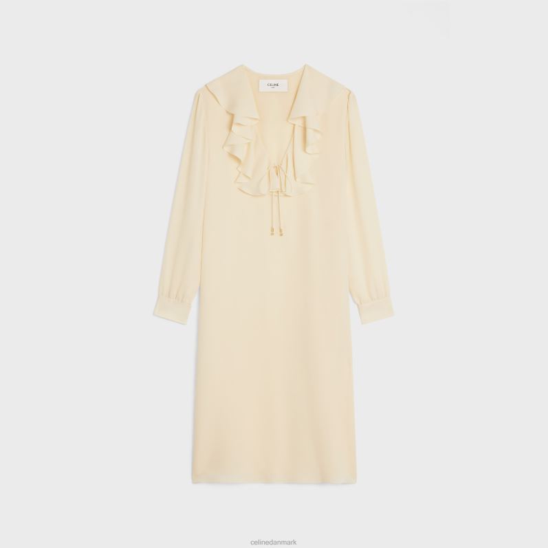 CELINE Kvinder jabot-kjole i letvægts silkesabel F44FV802 beklædning fløde