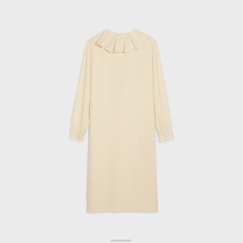 CELINE Kvinder jabot-kjole i letvægts silkesabel F44FV802 beklædning fløde