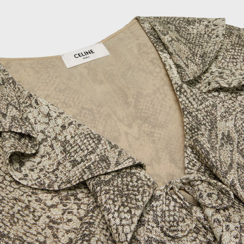 CELINE Kvinder jabot minikjole i crepe lame F44FV653 beklædning beige/marron