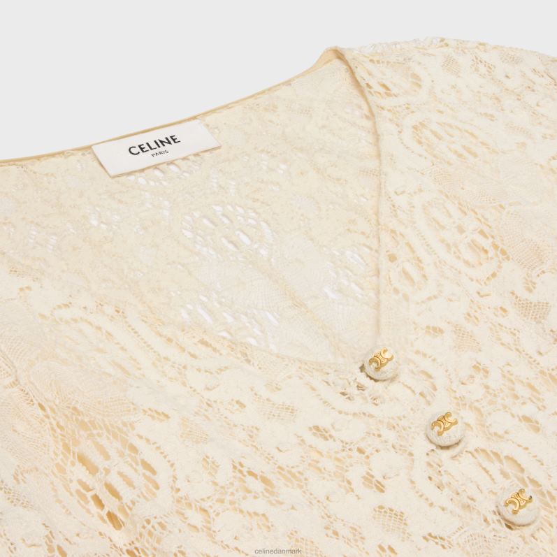 CELINE Kvinder lang kjole i hæklet bomuld F44FV584 beklædning craie