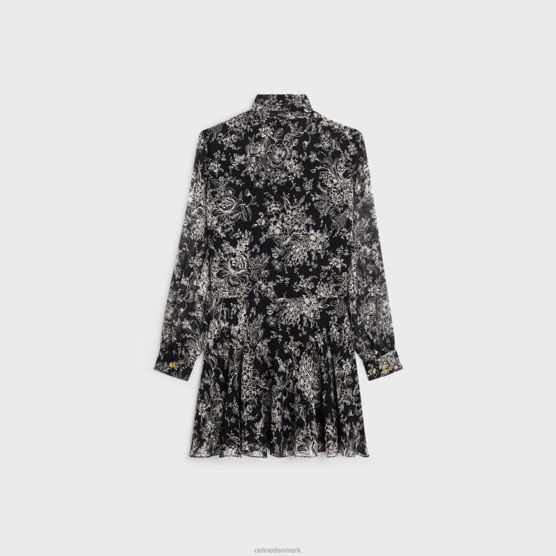 CELINE Kvinder lavalliere minikjole i silke georgette F44FV789 beklædning noir/craie