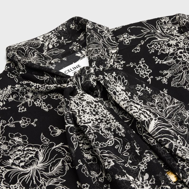 CELINE Kvinder lavalliere minikjole i silke georgette F44FV789 beklædning noir/craie