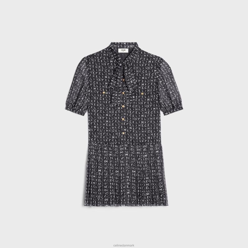 CELINE Kvinder lavalliere minikjole i silke georgette F44FV790 beklædning noir/elfenben