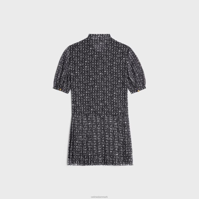 CELINE Kvinder lavalliere minikjole i silke georgette F44FV790 beklædning noir/elfenben