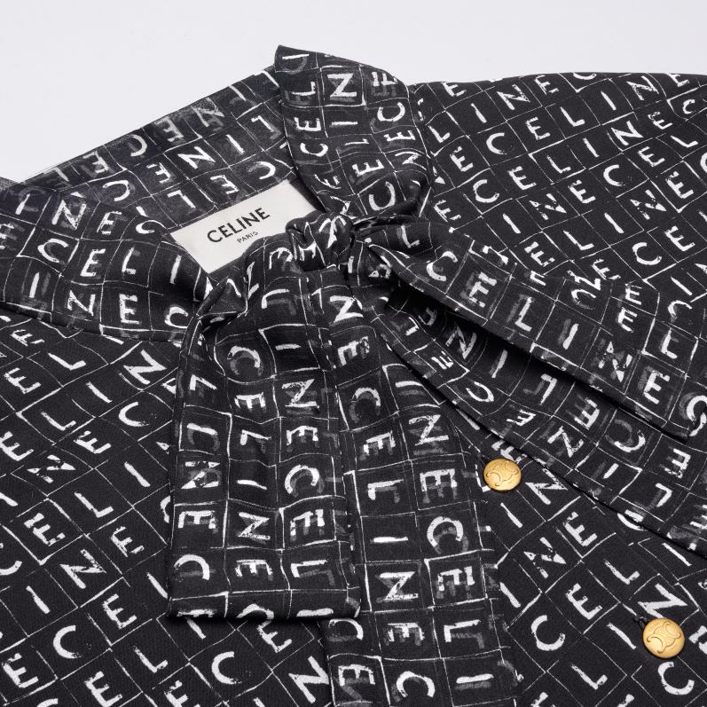 CELINE Kvinder lavalliere minikjole i silke georgette F44FV790 beklædning noir/elfenben