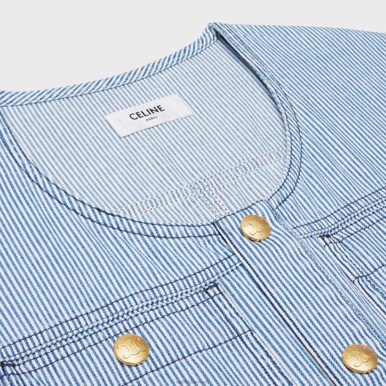 CELINE Kvinder mini militærkjole i bomuldshickory F44FV801 beklædning bølgevask