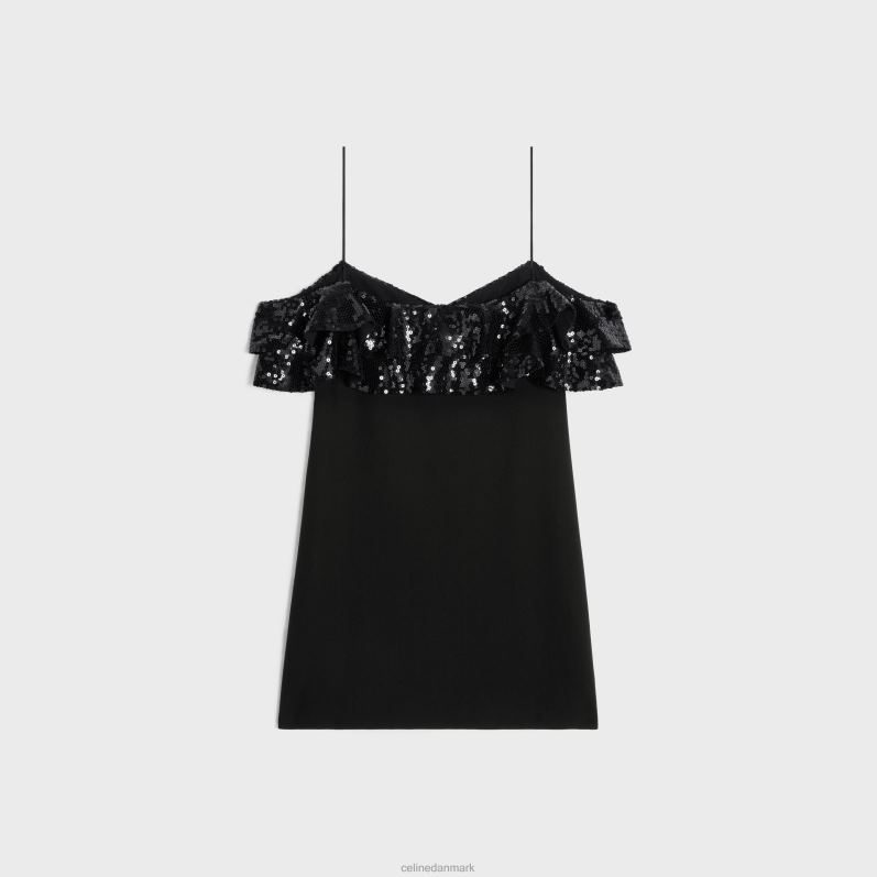 CELINE Kvinder minikjole med broderede flæser i uldsabel F44FV658 beklædning sort