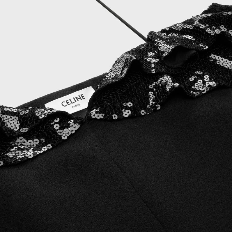 CELINE Kvinder minikjole med broderede flæser i uldsabel F44FV658 beklædning sort