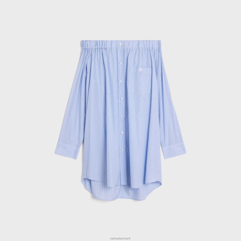 CELINE Kvinder off-shoulder skjortekjole i stribet bomuld F44FV799 beklædning craie/bleu