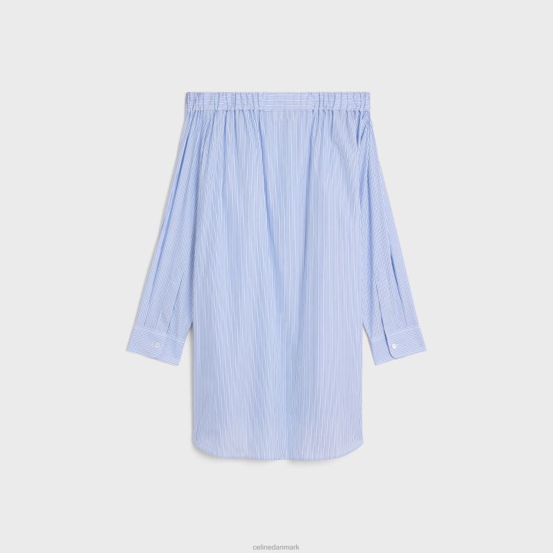 CELINE Kvinder off-shoulder skjortekjole i stribet bomuld F44FV799 beklædning craie/bleu