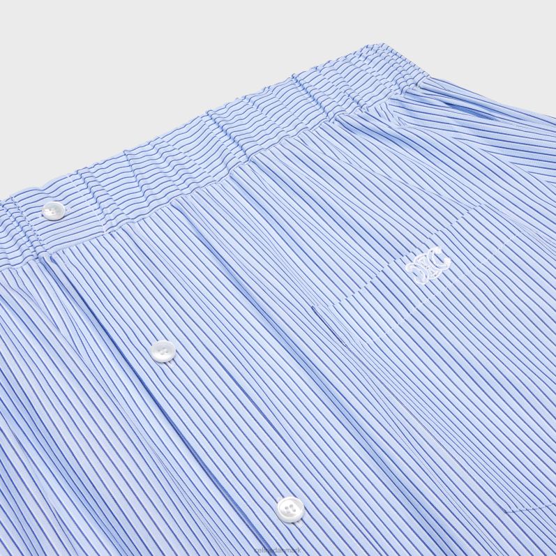 CELINE Kvinder off-shoulder skjortekjole i stribet bomuld F44FV799 beklædning craie/bleu