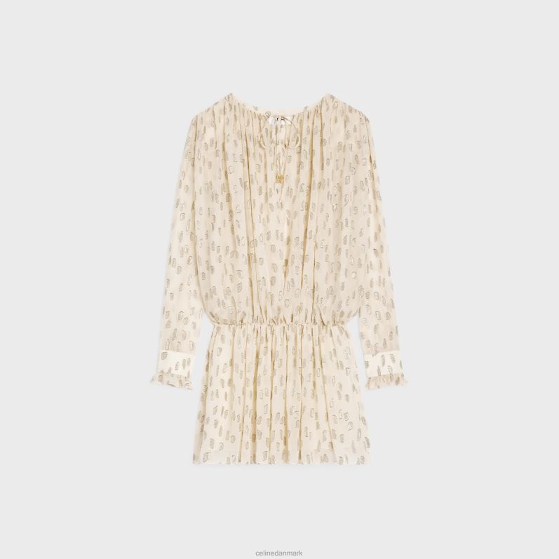 CELINE Kvinder samlet minikjole i fil coupe silke lame F44FV796 beklædning vanilje