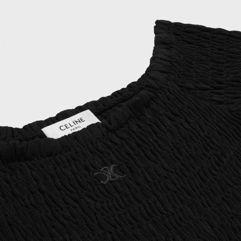 CELINE Kvinder triomphe minikjole i gaufferet silke F44FV657 beklædning sort