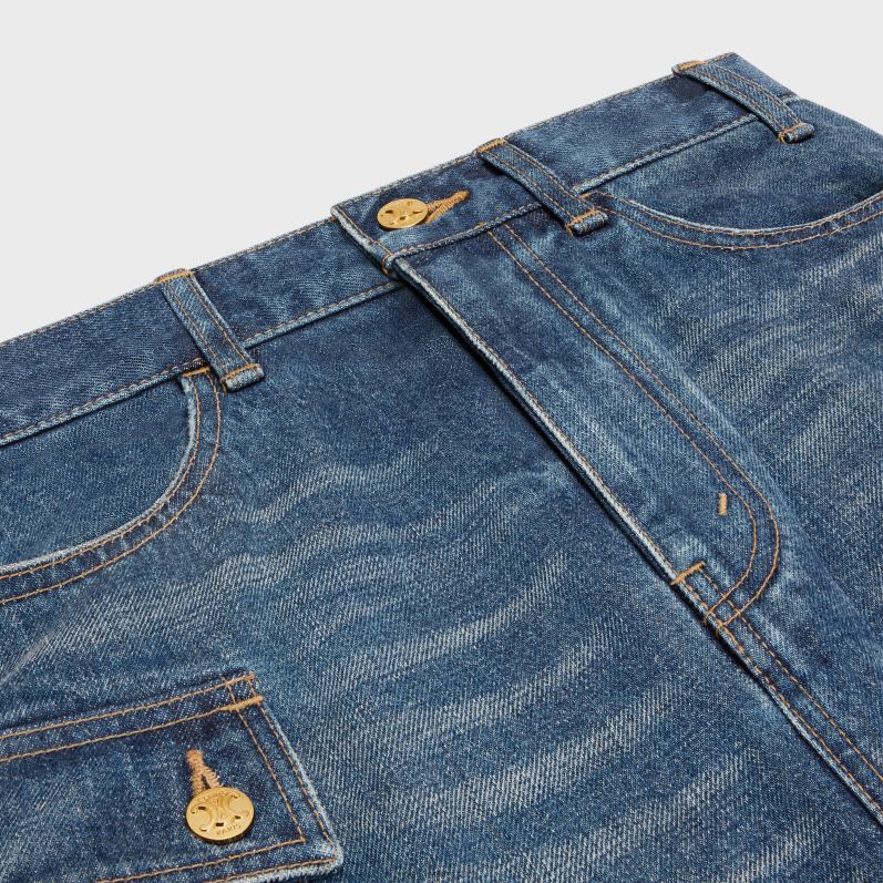 CELINE Kvinder cargo mini-nederdel i denim F44FV823 beklædning mørk union vask