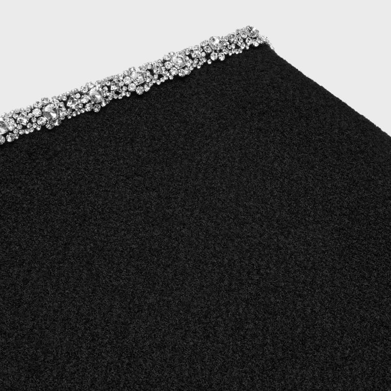 CELINE Kvinder mini-nederdel med broderet gallon i tweed F44FV813 beklædning sort