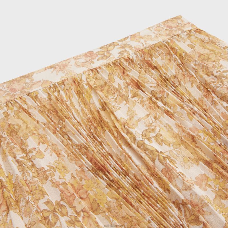 CELINE Kvinder nederdel med sunburst læg i silke georgette F44FV587 beklædning ecru/jaune