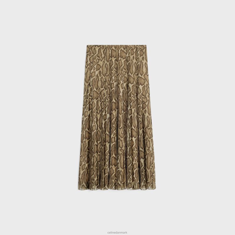 CELINE Kvinder plisseret nederdel i silke georgette F44FV809 beklædning kaki/brun