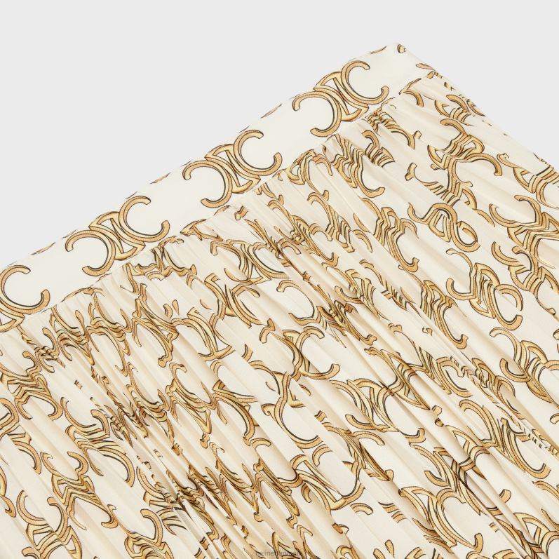 CELINE Kvinder solplisseret nederdel i crepe de chine F44FV811 beklædning creme/eller