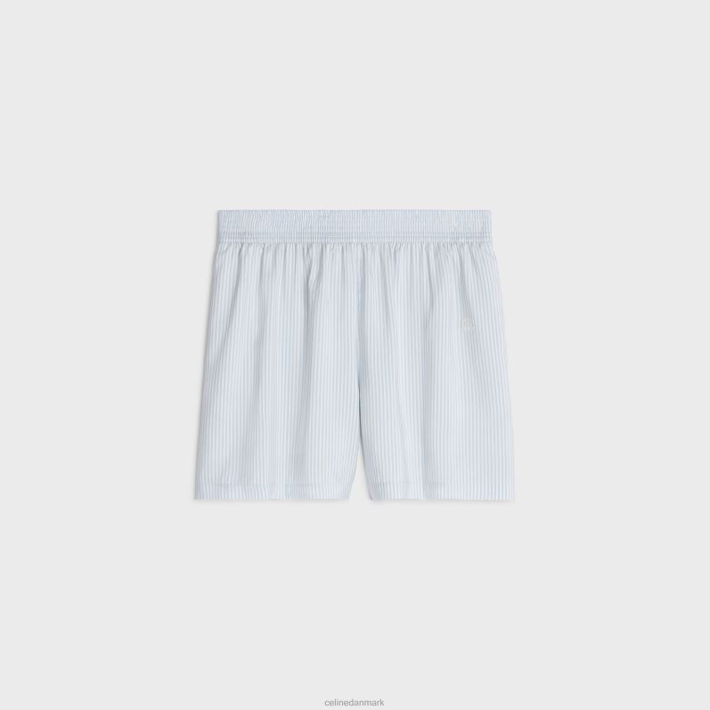 CELINE Kvinder pyjamasshorts i stribet silke F44FV887 beklædning blanc/bleu ciel