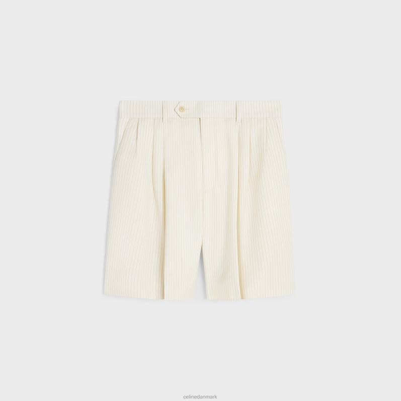 CELINE Kvinder trefoldede shorts i stribet uld F44FV878 beklædning elfenben/noir