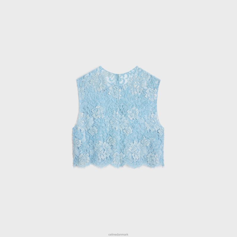 CELINE Kvinder broderet crop top i blonder F44FV581 beklædning baby Blå