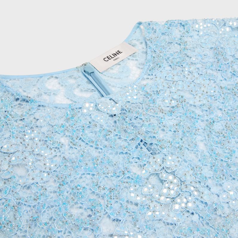 CELINE Kvinder broderet crop top i blonder F44FV581 beklædning baby Blå