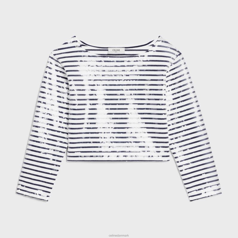 CELINE Kvinder broderet mariniere i bomuldsjersey F44FV846 beklædning off white/marineblå